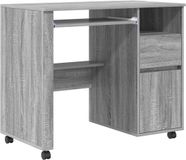 vidaXL Bureau met wielen grijs sonoma bewerkt hout 91 x 50 x 77 cm