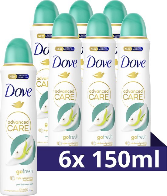 Dove Advanced Care Go Fresh Pear &amp; Aloe Vera - Anti-Transpirant Deodorant Spray - 6 x 150 ml - Voordeelverpakking