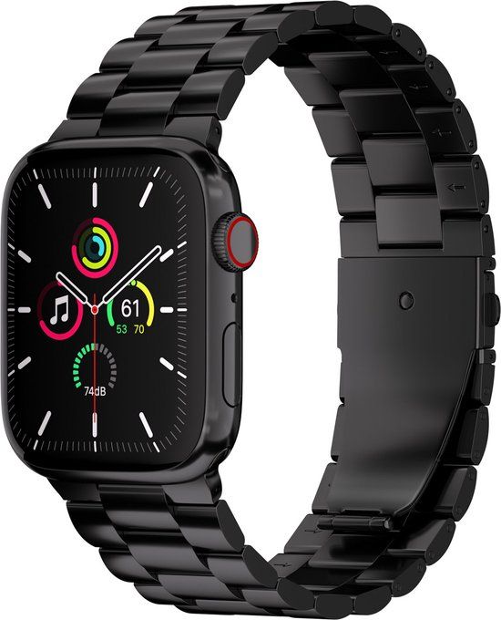 iMoshion Apple Watch Bandje - Series 1/2/3/4/5/6/7/8/9/SE - 38/40/41mm - Zwart RVS