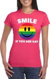 Bellatio Decorations Shoppartners Bv Smile if you are gay emoticon shirt roze dames - LGBT/ Gay pride shirts XXL