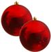 Decoris Boule de Noël - 2x - rouge - grand - 14 cm - plastique - brillant