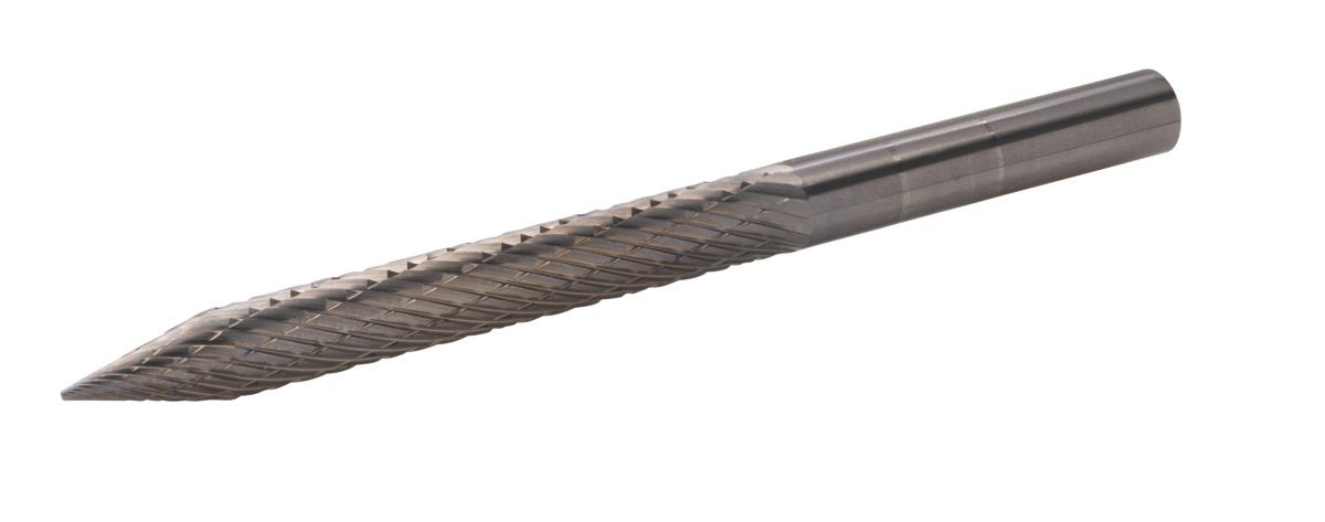 Bahco Stiftfrees hardmetaal met boogvormige puntige kop voor bandenreparatie medium vertanding X-kap 6 mm x 36 mm x 6 mm lengte 65 mm