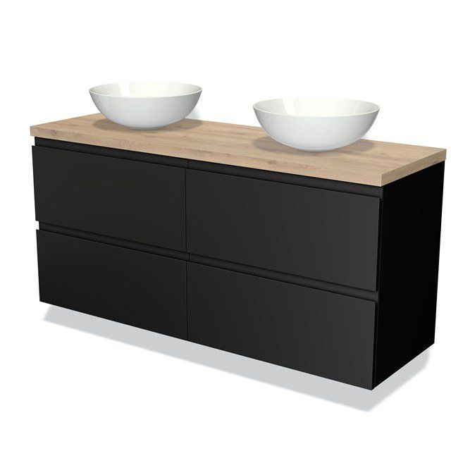 Maxaro Badkamermeubel Modulo Plato 140cm Mat Zwart Lichtbruin Eiken