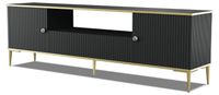PETRA meuble TV 180 cm, noir mat, avec pieds en métal doré