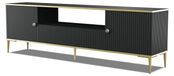 PETRA meuble TV 180 cm, noir mat, avec pieds en métal doré