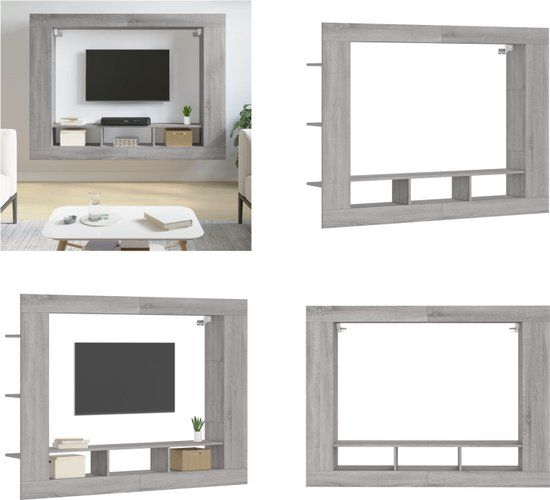 vidaXL Tv-meubel 152x22x113 cm bewerkt hout grijs sonoma eikenkleurig