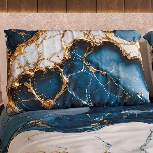 MarbLELIZED - Paar kussenslopen voor bed, 50 x 80 cm, aan beide zijden bedrukt, kussenslopen, 1 paar kussenslopen met blauw marmereffect, cadeau-idee, 100% Made in Italy