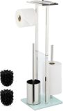 Merkloos Relaxdays Toiletaccessoireset van roestvrij staal, staande toiletpapierhouder met plank, toiletborstel, 66 x 24 x 18 cm (h x b x d), zilver