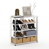 Furinno Turn-N-Tube 5 Tier Breed Schoenrek, Wit eiken/Chroom