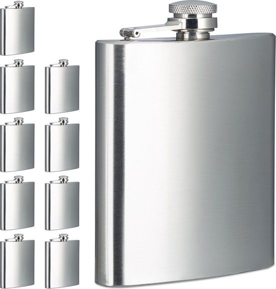 Relaxdays heupfles - set van 10 - 200 ml - RVS - zilver