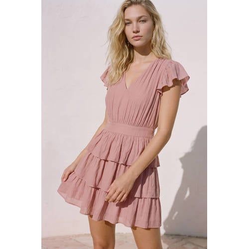 VERO MODA mini jurk met ruches - oudroze