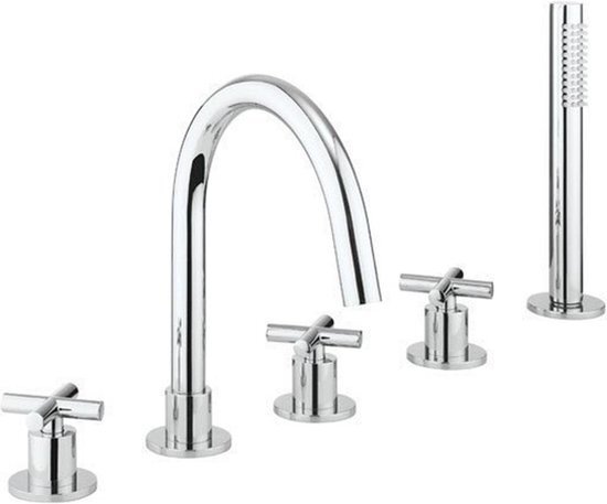 Crosswater MPRO Crosshead badrandkraan 5 gats met handdouche chroom PRC450DC