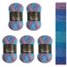 Wollbiene Crazy Cotton Batik, 5 x 100 g, 500 gram met kleurverloop, 55% katoen, meerkleurig, breiwol voor haken voor alle seizoenen (6020 blauw, lila, turquoise)