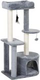 PawHut Kattenboom met krabpalen sisal natuur activiteitencentrum grot platforms 2 hangend speelgoed grijs