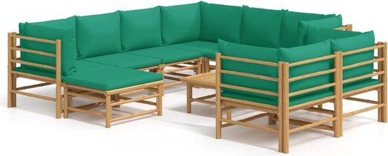 vidaXL 10-delige Loungeset met kussens bamboe groen