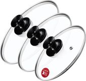 KADAX Universele glazen deksels met handvat, hittebestendig, verschillende maten, voor pannen, 20 + 24 + 28 cm, zwart glanzend handvat