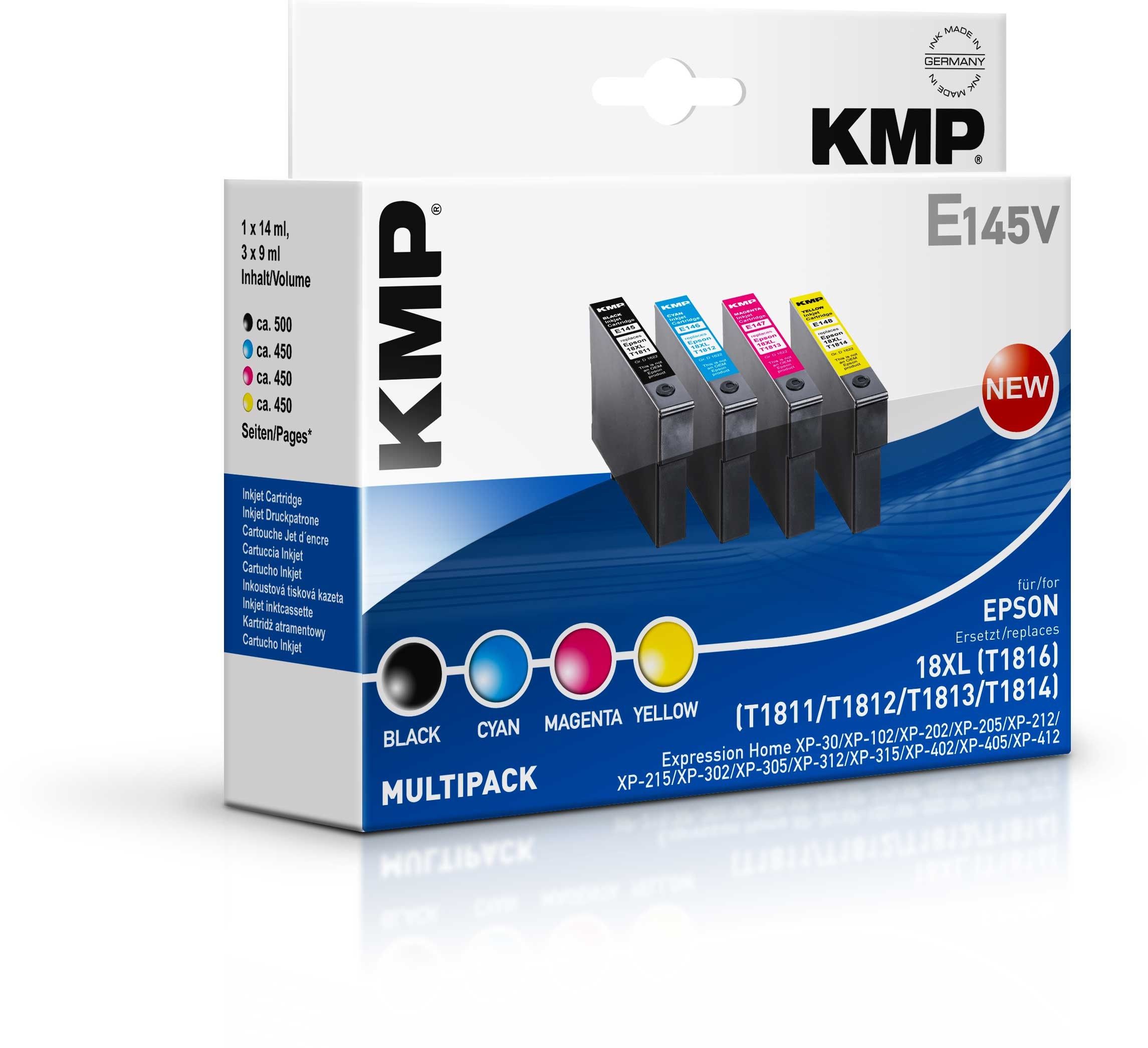 KMP E145V - Multipack - Inktcartridge - Zwart, Cyaan, Magenta, Geel