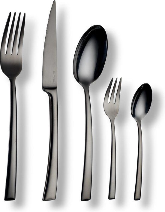 Echtwerk Avelino Shiny - Black Edition - 30-delige bestekset - Zwart/grijs hoogglans - RVS - 6 personen