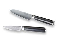 ECHTWERK 2-delige damastmessenset, Santokumes ca. 13 cm/schilmes ca. 8 cm, keukenmes, Japans mes, groentemes, damaststaal, handgrepen van pakka-hout, incl. opbergdoos