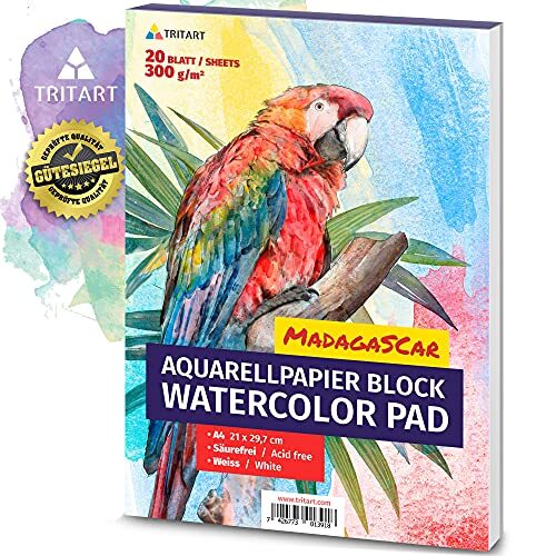 Tritart A4 Aquarelpapier Pad 300gsm - Dik en Zuurvrij Professioneel Aquarelpapier voor Tekenen en Schetsen - Koud Geperst voor Beginners en Gevorderden Tekenblok A4