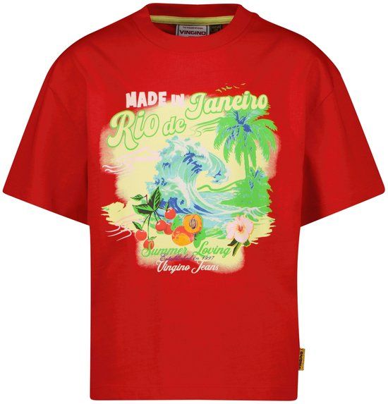 Vingino Henske T-shirt Meisjes Rood Katoen Ronde hals Printopdruk - Maat 176