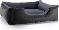 BedDog® hondenmand TEDDY, vierkant hondenkussen, grote hondenbed, hondensofa, hondenhuis, met afneembare hoez, wasbaar, L, zwart/grijs