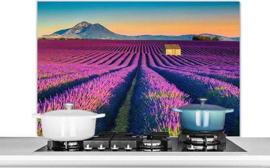 KitchenYeah Spatscherm keuken 100x65 cm - Lavendel - Berg - Bloemen - Aluminium