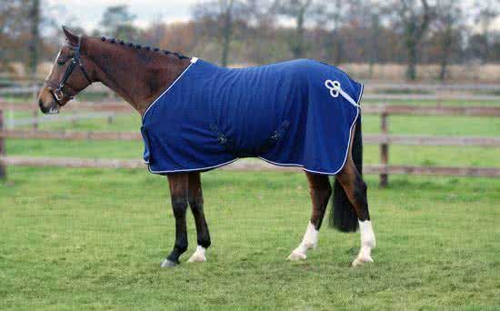 QHP Fleecedeken Ornament - Blauw-Zilver - 185