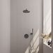 Topa BRAUER Stripe thermostatische inbouw regendouche 3-weg rond SET 38 met 25 cm douchekop en gebogen muurarm en staaf handdouche en doucheslang en wandaansluitbocht gunmetal geborsteld PVD
