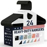 In de VS gemaakte zware plastic hangers zwart (12, 18, 24, 30, 36, 72 stuks) dikke sterke plastic kleerhangers zware haak | Kleerhangers voor pakken, kunststof, antislip hangers voor volwassenen (24
