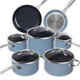 Nuwave Potten 12-delig G10 Duralon Blue keramiek in gezellig blauw, geschikt voor inductie, kookgerei met deksels, pannen- en pannenset, veilig en PFAS-vrij