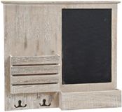 Merkloos Memobord en krijtbord - met 2 sleutel ophanghaakjes - hout - 52 x 47 cm - sleutelkastje - keuken of kantoor kastje