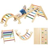 AIYAPLAY 5-in-1 klimboog voor kinderen, van massief hout, met omkeerbare klimhelling, glijbaan, wip, motorbaan, belasting 50 kg, voor baby's van 18 tot 48 maanden, meerkleurig