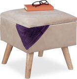 Relaxdays Pouf de rangement - Pouf de rangement - Velours - Repose-pieds - Tabouret de salon - Crème
