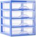 Plasticforte Ladeblokje/bureau organizer 4x lades - blauw/transparant - L18 x B21 x H23 cm - plastic