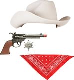 Boland - Carnaval verkleed set - Cowboyhoed wit - rode zakdoek en pistool/revolver