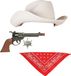 Boland - Carnaval verkleed set - Cowboyhoed wit - rode zakdoek en pistool/revolver
