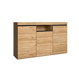 Skraut Home Dressoir – model natuur – 140 x 40 x 81 cm – 3 deuren – Scandinavische stijl – melamine – eiken en zwart