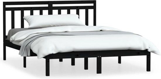 vidaXL Bedframe massief grenenhout zwart 140x190 cm