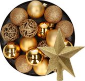 Decoris Boules de Noël - plastique - 17x pièces - 6 cm - or