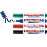 edding 663 whiteboardmarker set - zwart, rood, groen, blauw - 4 whiteboardstiften - beitelpunt 1-5 mm - boardmarker uitwisbaar - voor whiteboard, flipchart, prikbord, memobord - navulbaar