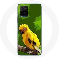 Maniacase Etui voor Vivo Y21s 2021 / Y21 2021 Geel parkiet vogels groene achtergrond