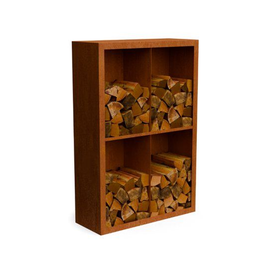 Merkloos Egura cortenstaal Houtopslag 4 vakken met achterwand L100 x B38,5 x H150 cm
