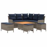 vidaXL - 7-delige loungeset van PE-rotan, grijs en marineblauw