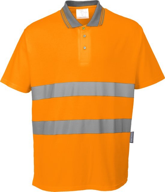 Portwest Poloshirt katoen Oranje met refelctie strepen Maat S