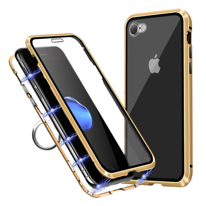 Stuff Certified iPhone 8 Magnetisch 360° Hoesje met Tempered Glass - Full Body Cover Hoesje + Screenprotector Goud