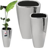 KOTARBAU® 2 Stuks Bloempot, Keramiek, 36,5 x 59 cm / 28,5 x 56 cm, Zilver, Glanzend, Plantenpot Binnen, Sierpot, met Drainagegat, Plantenpot voor Kamerplanten