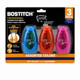 Bostitch Office Twist-N-Sharp Handmatige puntenslijper, dubbel gat, 3-pack, blauw, oranje, roze, (PS2-ASST-3PK)