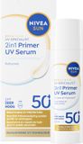 NIVEA SUN UV Face 2-in-1 Primer Makeup – Zonnebrand Gezicht SPF 50+ - Gezichtsserum met Hyaluronzuur - Zonder Parfum – Zonnebrandcrème - 30ml
