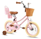 Vélo enfant 18 pouces avec roues stabilisatrices, panier, rose, pour enfants de 5 à 9 ans
